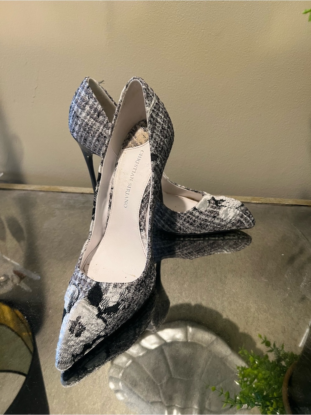 Christian Siriano Black and White Tweed Pointed Toe Stiletto Pumps